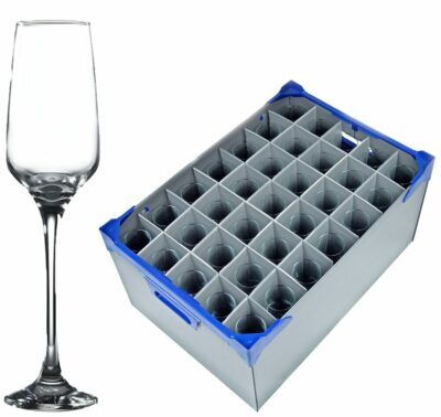 Lal Champagne / Wine Flutes 23cl / 8oz - 35 Pack and Glassware Storage Box