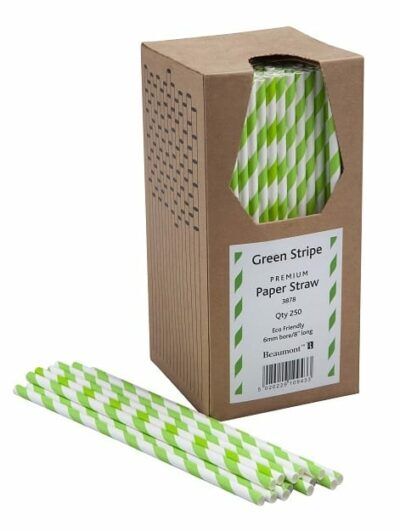 Green & White Stripe Paper Straws