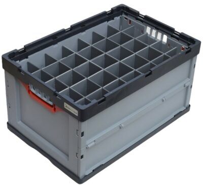 Folding Euro Crate Container with Internal Dividers - Folding Glass Storage Container