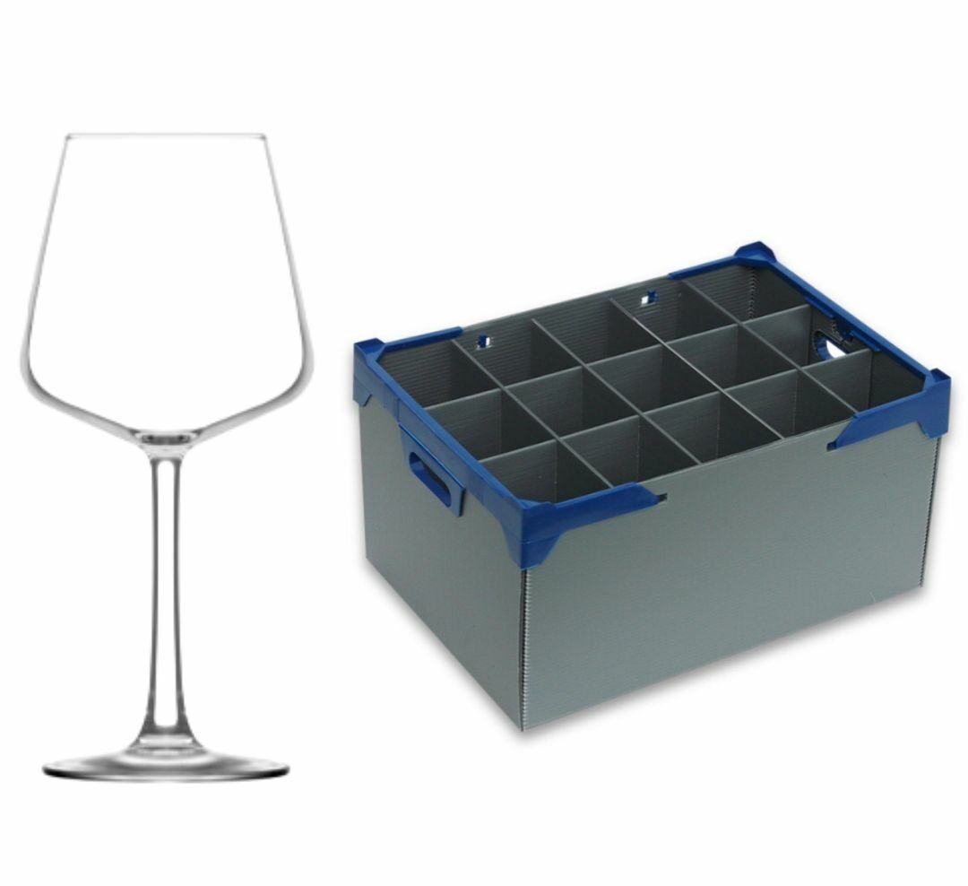 Fully Tempered Colmar Wine Glasses 12.3oz and Glassware Storage Box 195-15 - Glassjack Combo