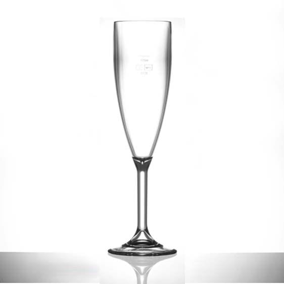 Plastic Champagne Glasses, CE marked lined at 125ml.