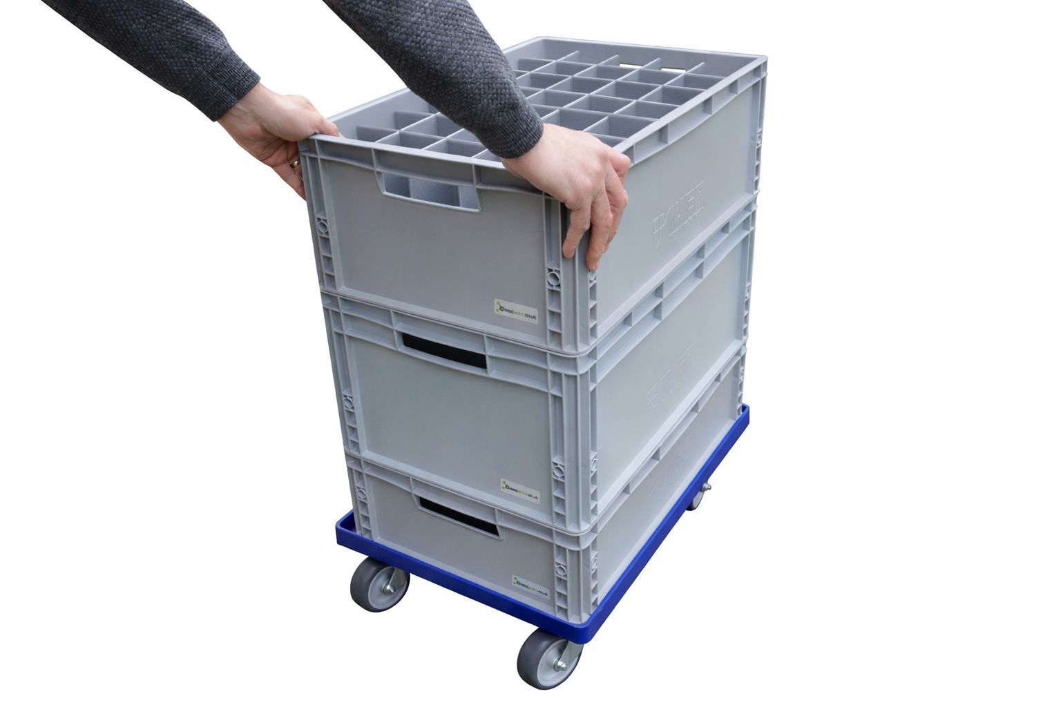 Euro Crate Trolley Blue Rubber Wheels