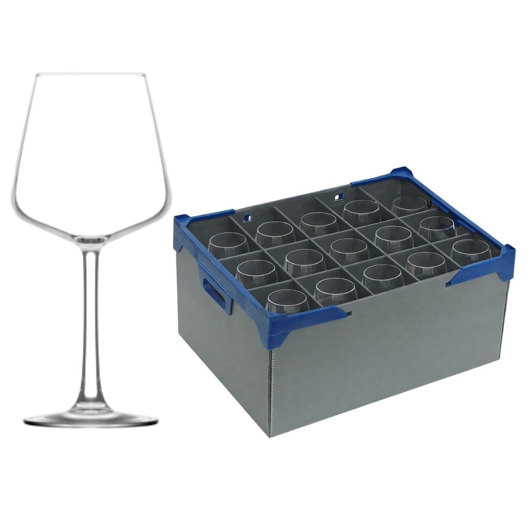 Fully Tempered Colmar Wine Glasses 12.3oz and Glassware Storage Box 195-15 - Glassjack Combo